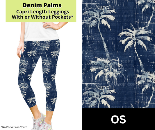Denim Palms Capri Length Leggings w/ Pockets