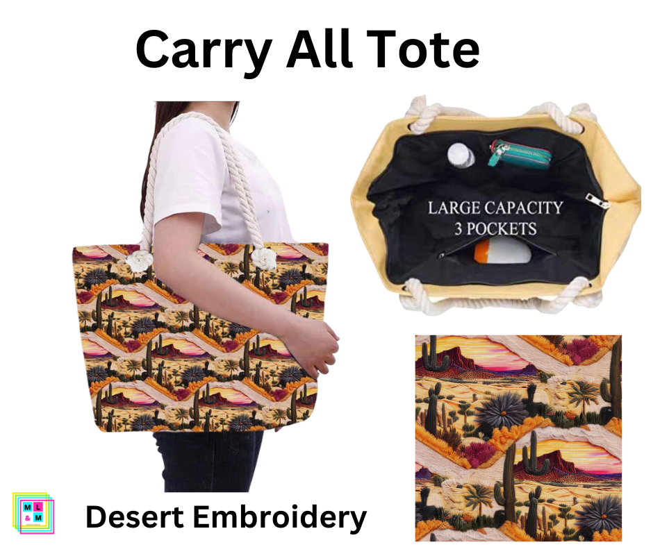 Desert Embroidery Carry All Tote w/ Zipper
