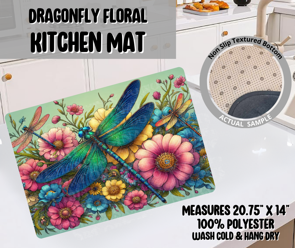 Dragonfly Floral Kitchen Mat