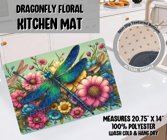 Dragonfly Floral Kitchen Mat