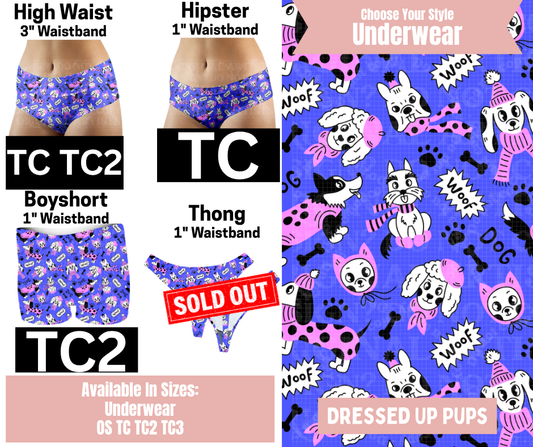 Dressed Up Pups Hipster, High Waist, Boyshort Underwear