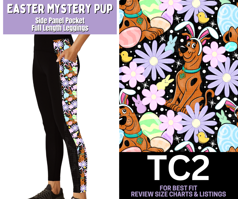 Easter Mystery Pup Side Panel Pocket Full Length Leggings