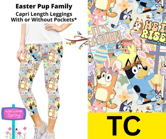 Easter Pup Family Capri Length Leggings w/ Pockets