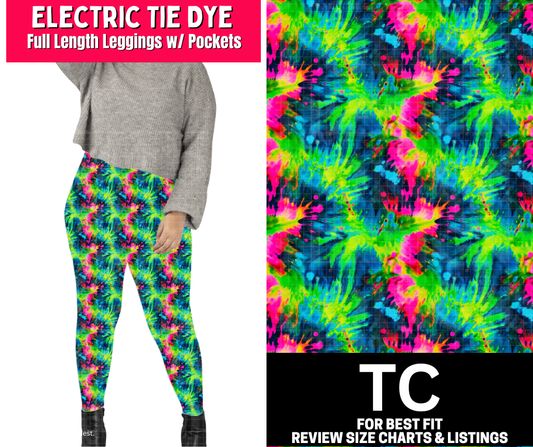 Electric Tie Dye Full Length Leggings w/ Pockets