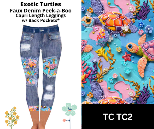Exotic Turtles Capri Faux Denim Peekaboo