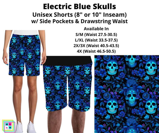Electric Blue Skulls Unisex Shorts