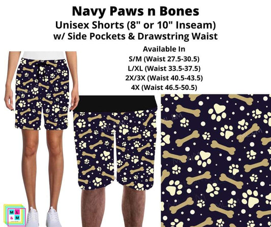 Navy Paws n Bones Unisex Shorts
