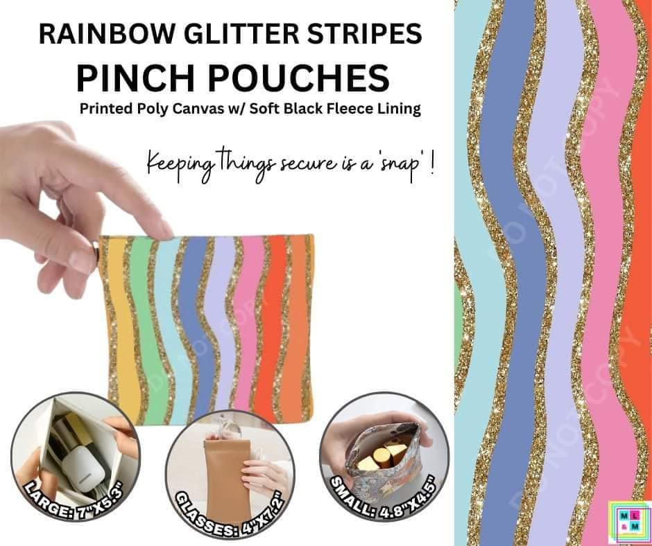 Rainbow Glitter Stripes Pinch Pouches in 3 Sizes