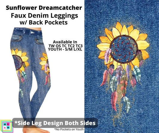 Sunflower Dreamcatcher Full Length Faux Denim w/ Side Leg Designs