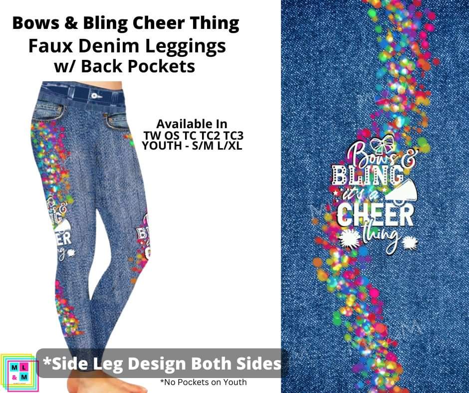 Bows & Bling Cheer Thing Full Length Faux Denim w/ Side Leg Designs