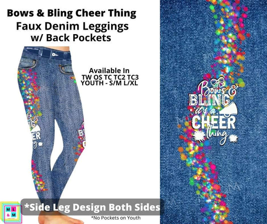 Bows & Bling Cheer Thing Full Length Faux Denim w/ Side Leg Designs