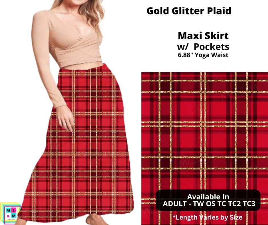 Gold Glitter Plaid Maxi Skirt