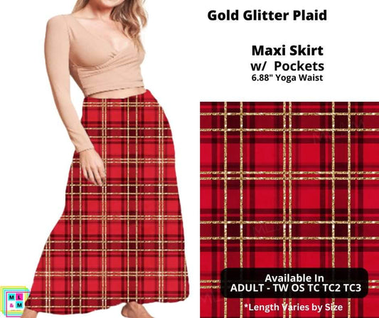 Gold Glitter Plaid Maxi Skirt