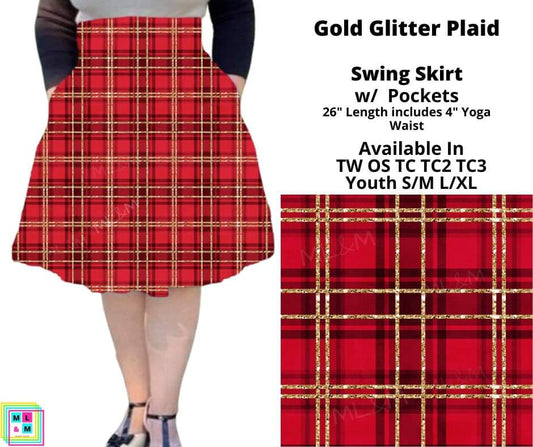 Gold Glitter Plaid Swing Skirt