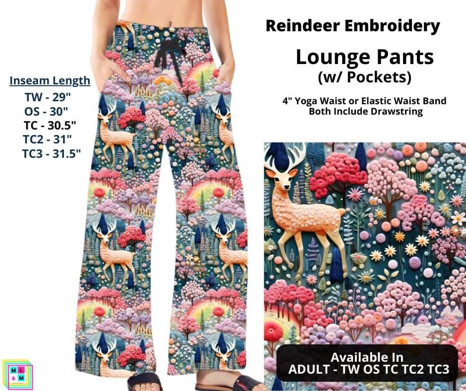 Reindeer Embroidery Full Length Lounge Pants