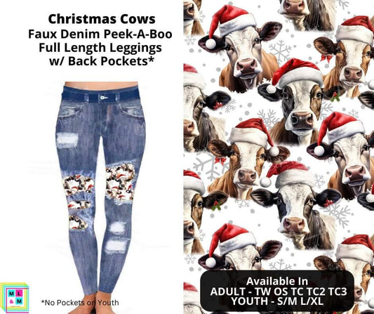 Christmas Cows Faux Denim Full Length