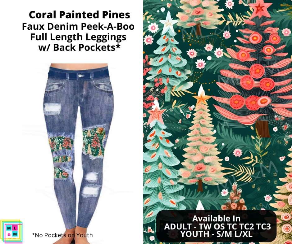 Coral Painted Pines Faux Denim Full Length