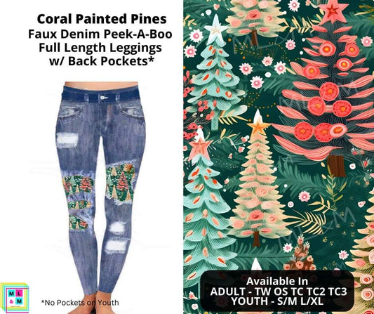 Coral Painted Pines Faux Denim Full Length
