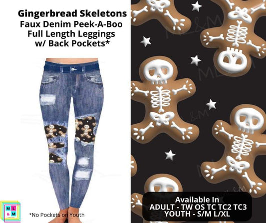 Gingerbread Skeletons Faux Denim Full Length