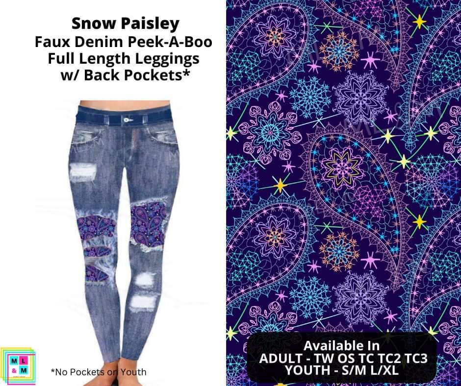 Snow Paisley Faux Denim Full Length