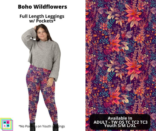 Boho Wildflowers Full Length Leggings w/ Pockets