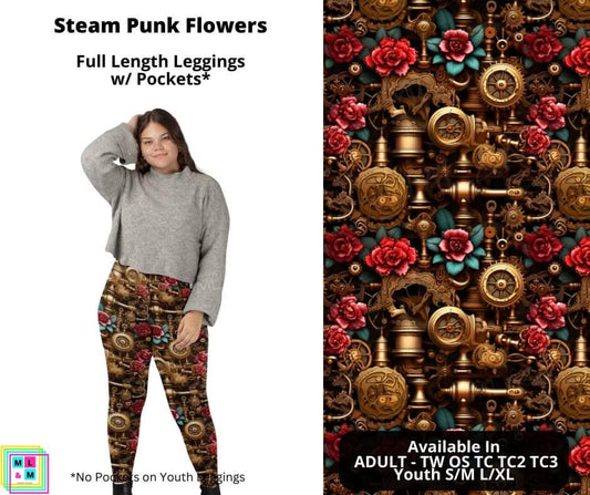 Steam Punk Flowers Full Length Leggings w/ Pockets