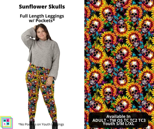 Sunflower Skulls Full Length Leggings w/ Pockets