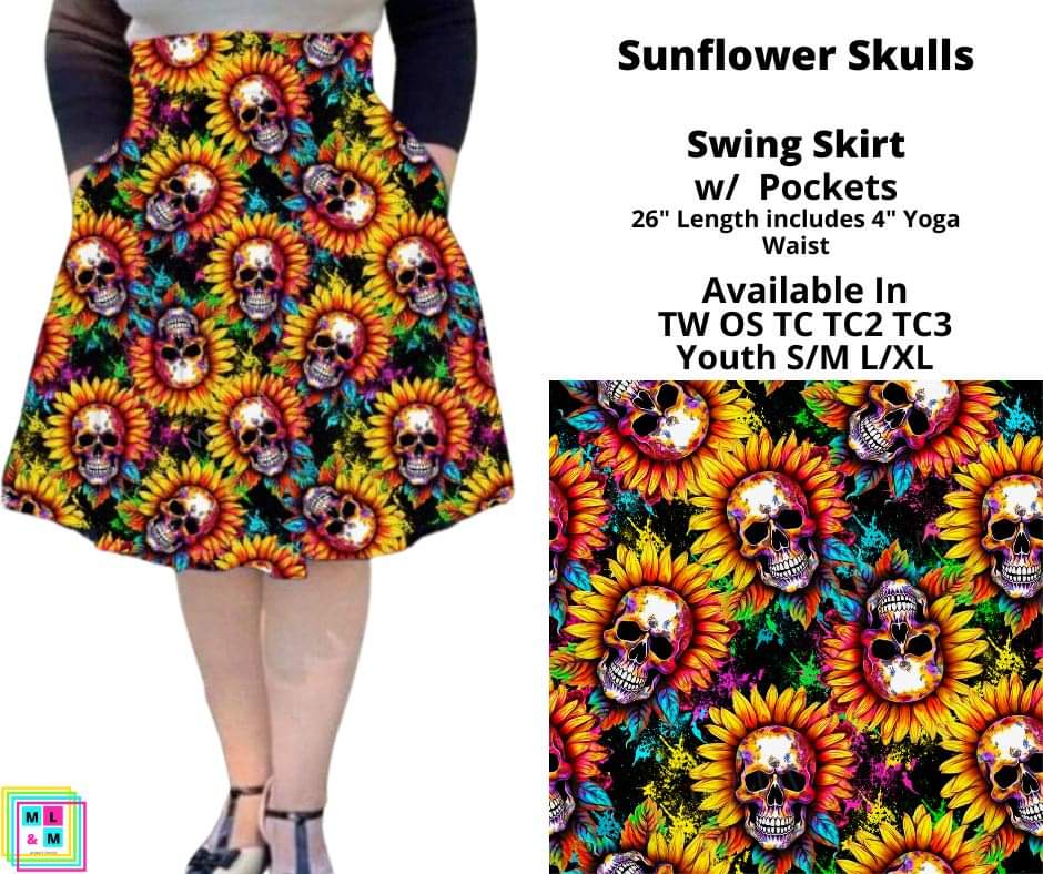 Sunflower Skulls Swing Skirt