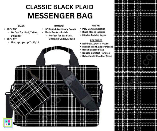 Classic Black Plaid Messenger Bag