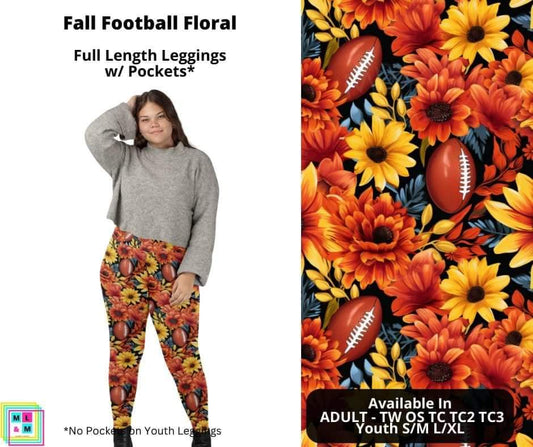 Fall Football Floral Full Length Leggings w/ Pockets