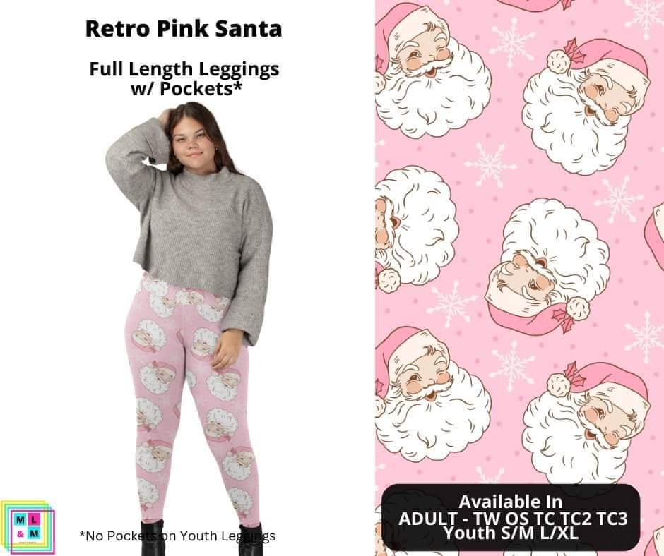 Retro Pink Santa Full Length Leggings w/ Pockets