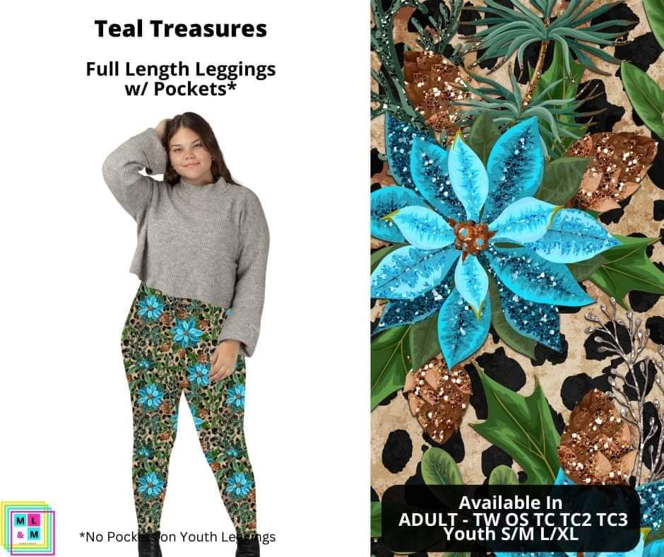 Teal Treasures Full Length Leggings w/ Pockets