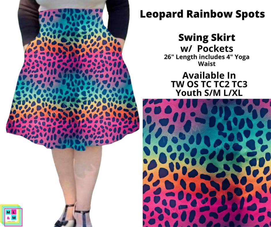 Leopard Rainbow Spots Swing Skirt