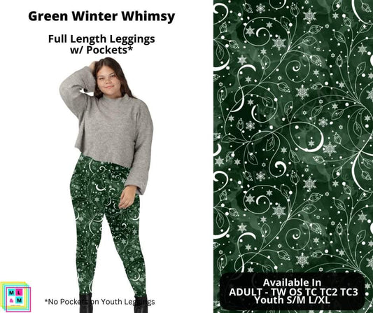 Green Winter Whimsy Full Length Leggings w/ Pockets