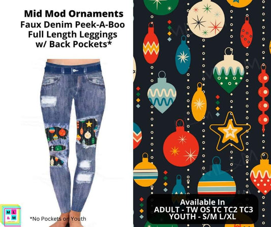 Mid Mod Ornaments Faux Denim Full Length Peekaboo Leggings