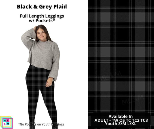 Black & Grey Plaid Full Length Leggings w/ Pockets