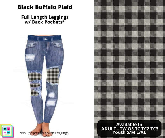 Black Buffalo Plaid Faux Denim Full Length Peekaboo Leggings