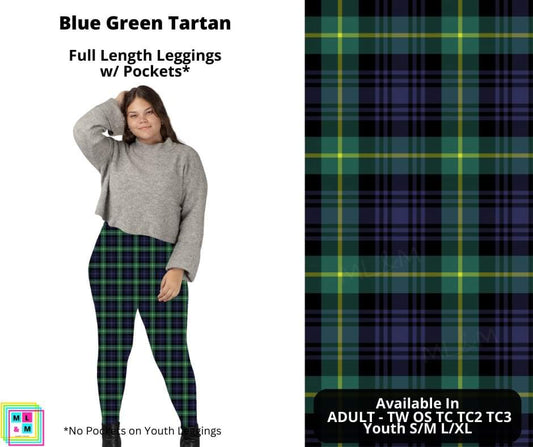 Blue Green Tartan Full Length Leggings w/ Pockets