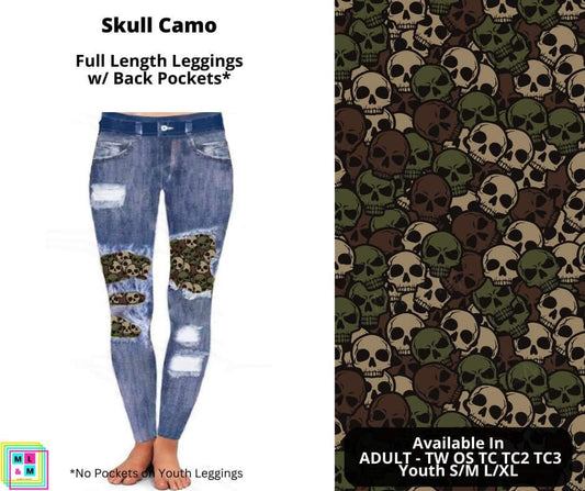 Skull Camo Faux Denim Full Length Peekaboo Leggings