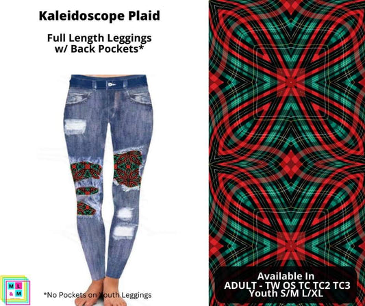 Kaleidoscope Plaid Faux Denim Full Length Peekaboo Leggings