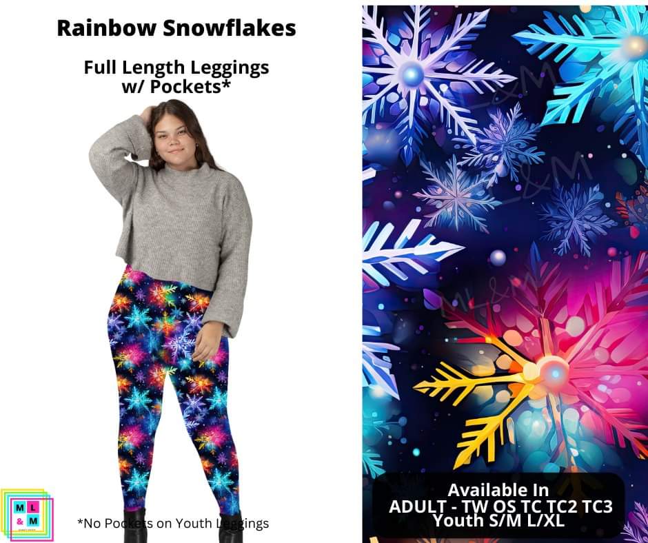 Rainbow Snowflakes Full Length Leggings w/ Pockets