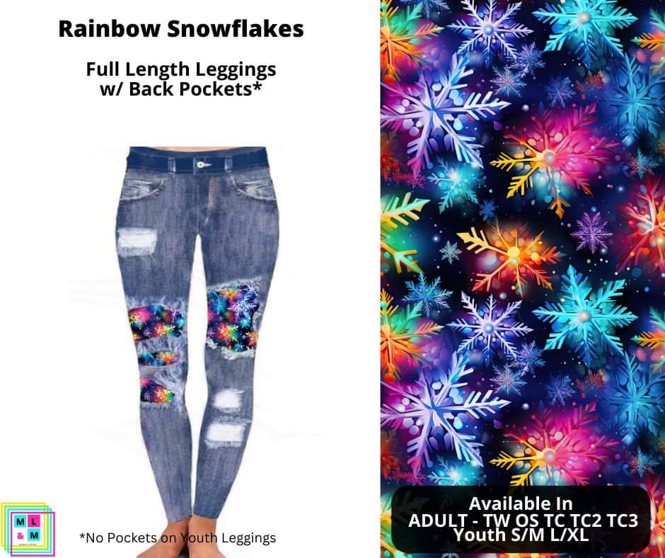 Rainbow Snowflakes Faux Denim Full Length Peekaboo Leggings