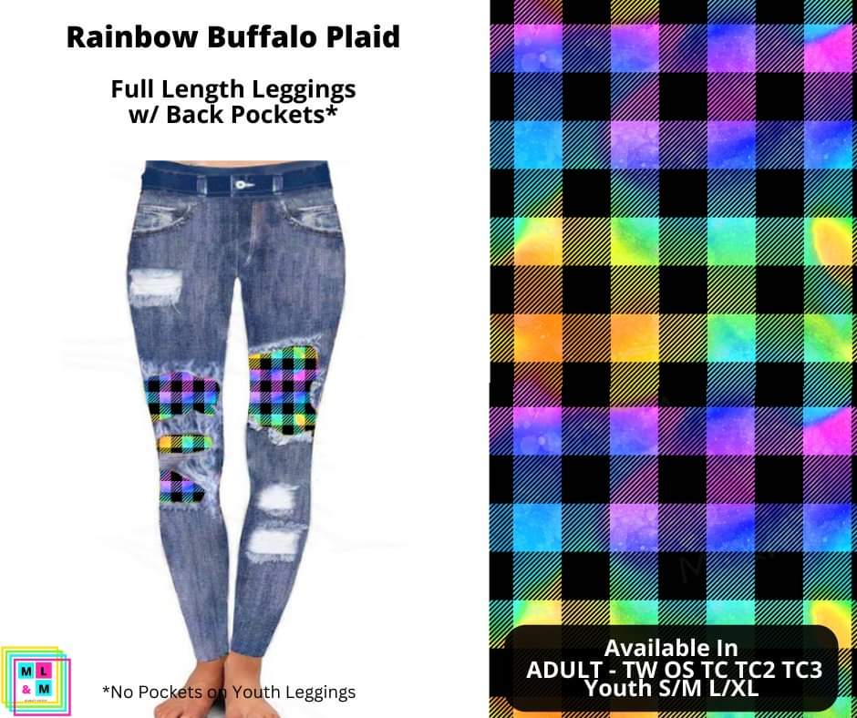 Rainbow Buffalo Plaid Faux Denim Full Length Peekaboo Leggings