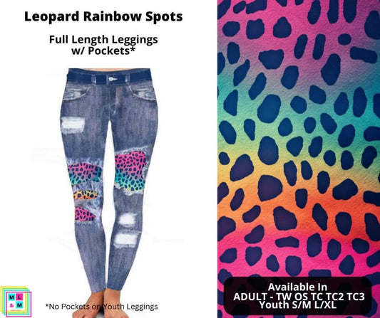 Leopard Rainbow Spots Faux Denim Full Length Peekaboo Leggings