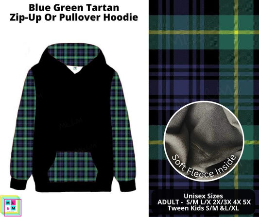 Blue Green Tartan Zip-Up or Pullover Hoodie