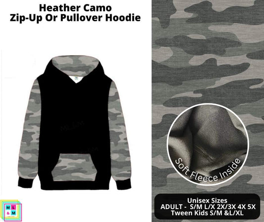 Heather Camo Zip-Up or Pullover Hoodie