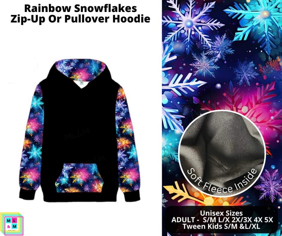 Rainbow Snowflakes Zip-Up or Pullover Hoodie