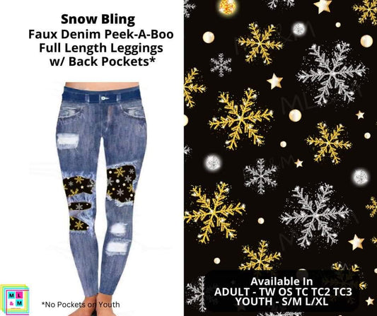 Snow Bling Faux Denim Full Length Peekaboo Leggings