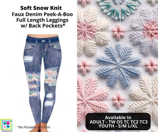 Soft Snow Knit Faux Denim Full Length Peekaboo Leggings