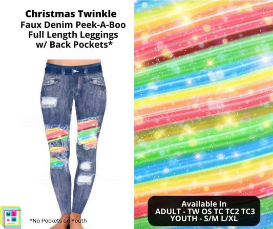 Christmas Twinkle Faux Denim Full Length Peekaboo Leggings